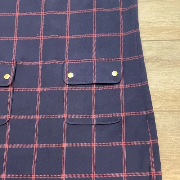 J Crew Factory relaxed plaid printed pocket navy short sleeve dress size 8 NWT - Picture 2 of 6